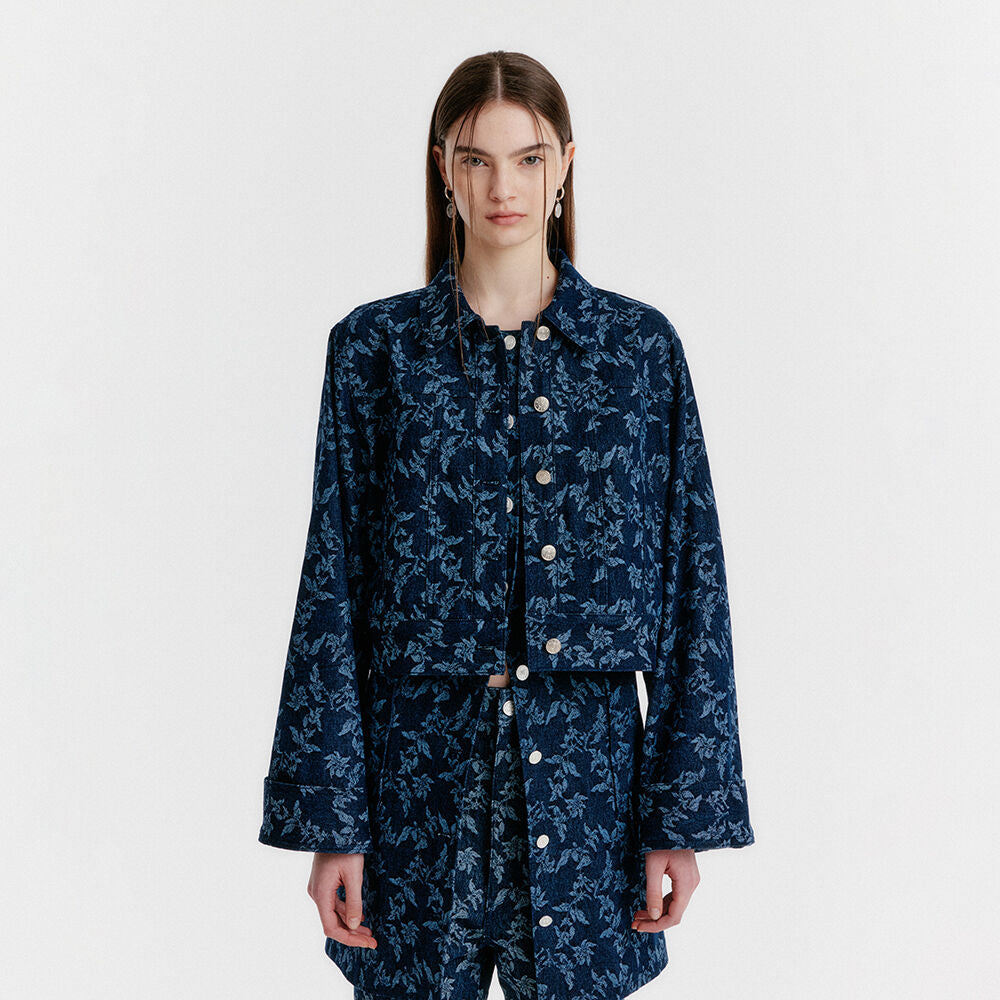 EENK YINI Cropped Denim Jacket - Navy