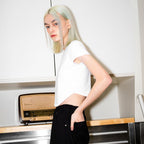 GENERAL IDEA WOMAN Unbalanced Silket Crop Tee [WHITE] / WBD1L01511