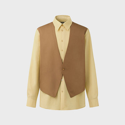 Vest Layered Shirt - Beige/Camel