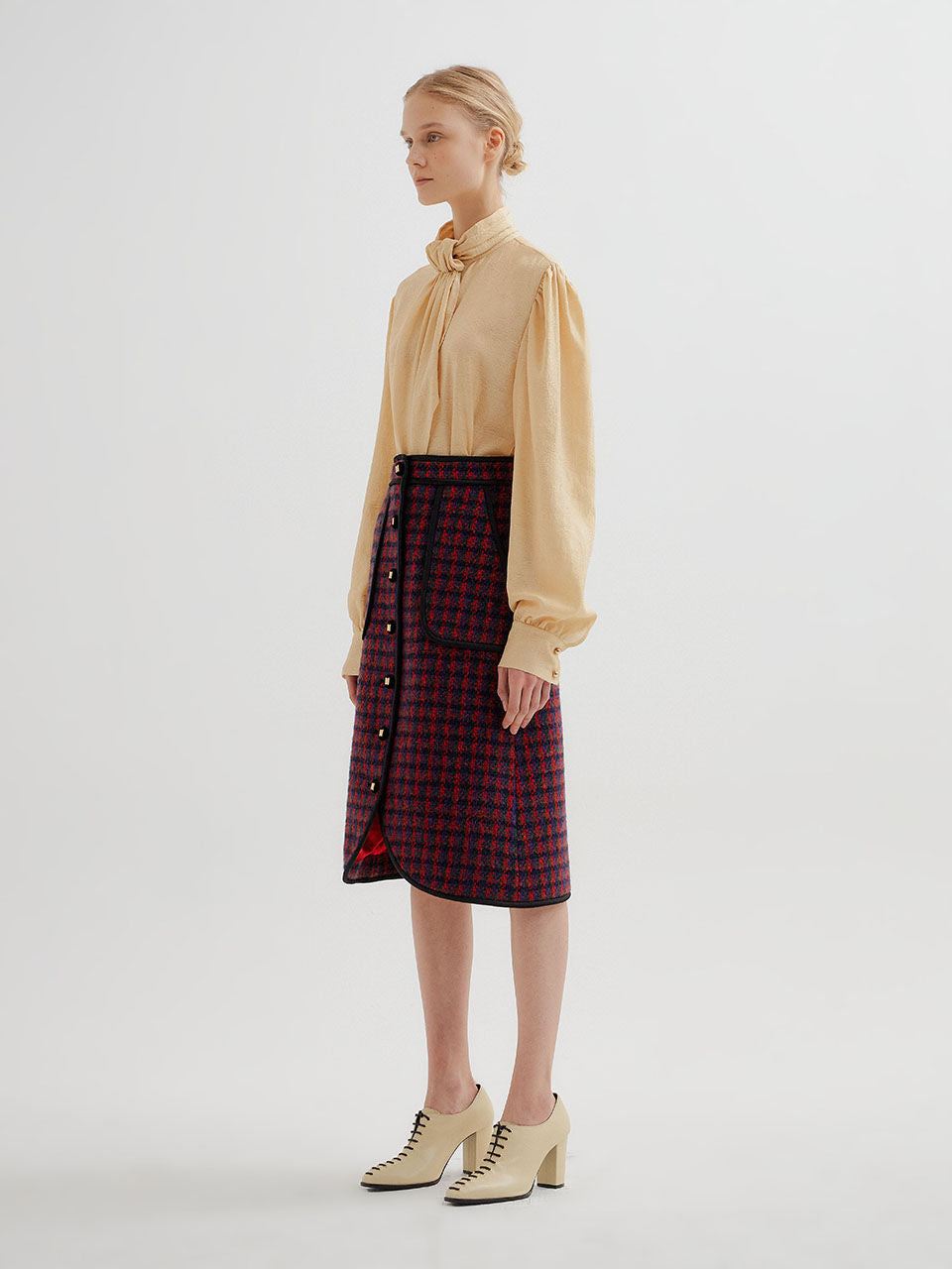 EENK EENK TWELVE Check Paneled Skirt - Red Multi