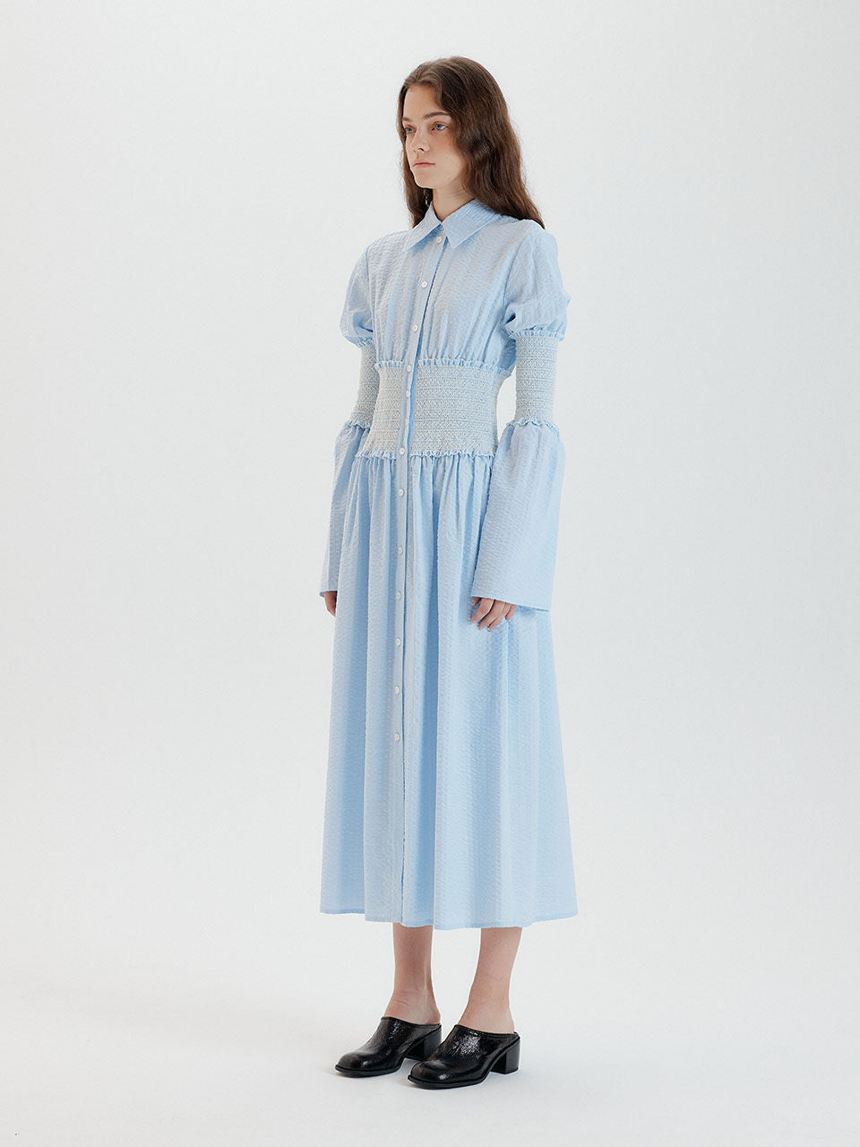 EENK EENK Tiara Smoking Shirt Dress - Sky Blue