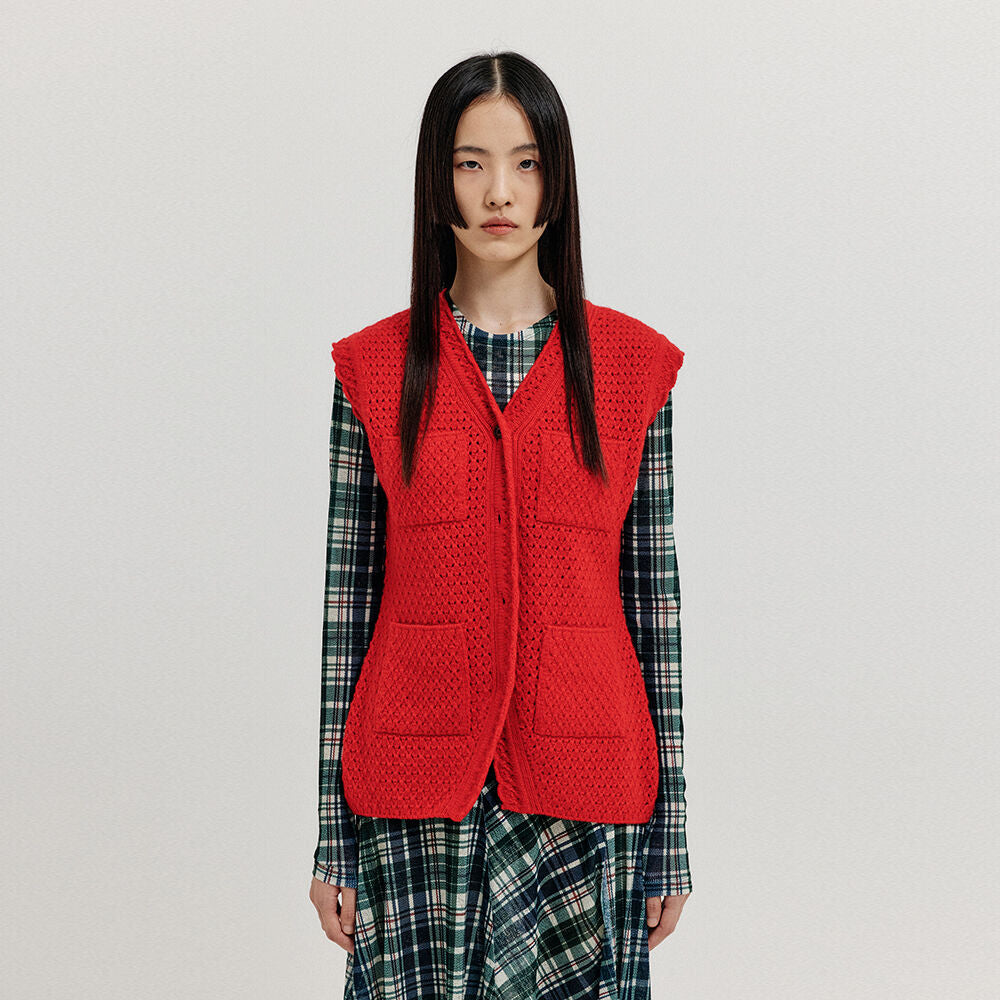 EENK KHOLIN 4-Pocket Knit Vest - Red