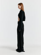 EENK YERI Side-slit Lace-trim Pants - Black