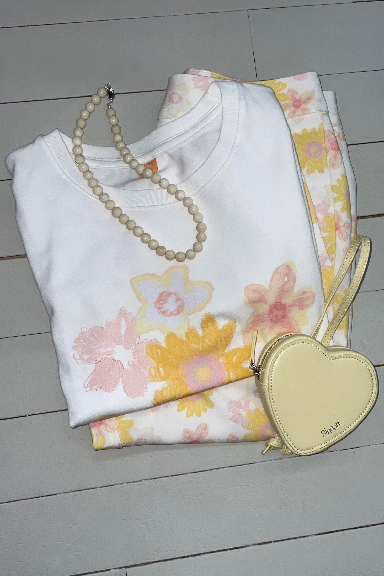 SINOON Flower Cap Sleeve T-Shirt (Yellow)