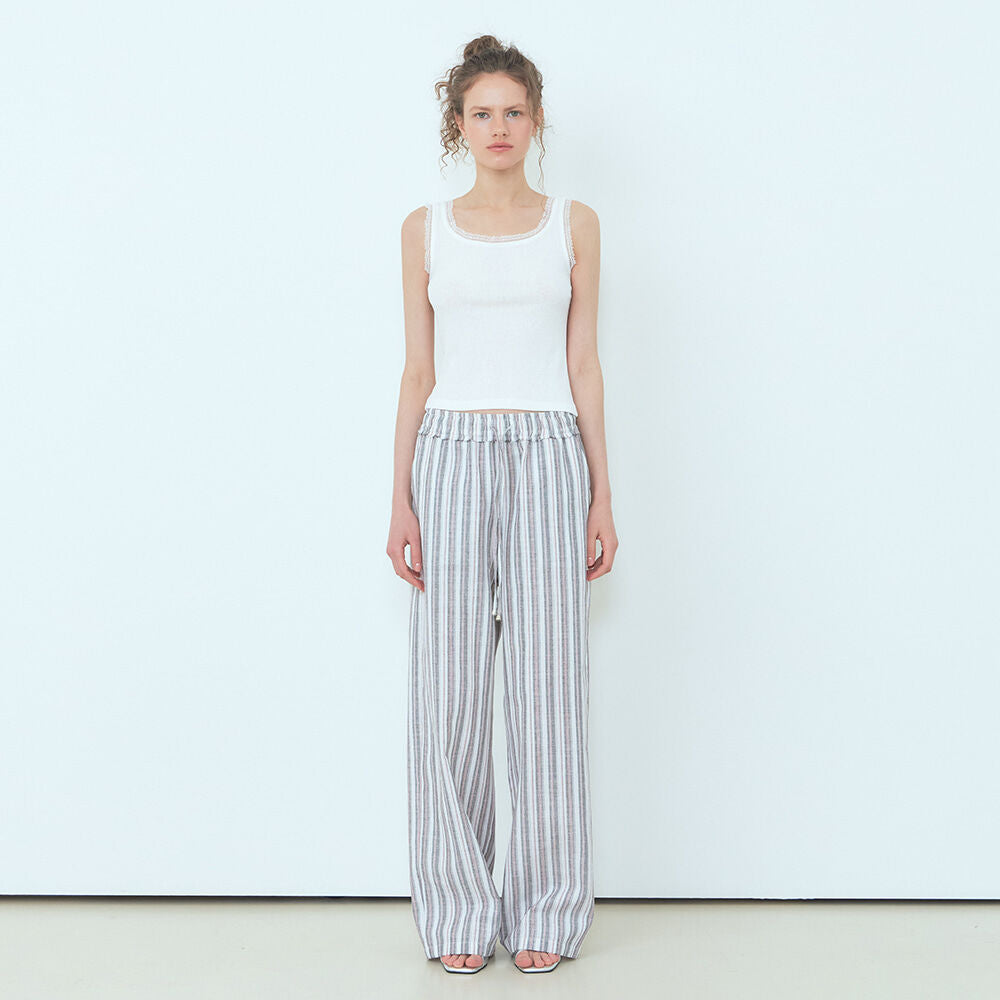 ETMON Lace Ribbed Sleeveless Top, White