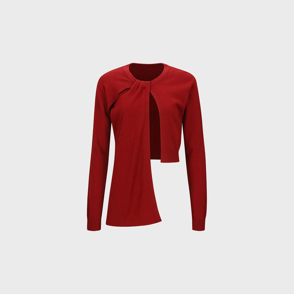 YCH SCARF-DETAILED TRIMMED KNIT TOP RED (F24KT8061RD)