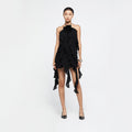 YCH FLOW RUFFLE OPEN BACK DRESS BLACK (R25DJ7111BK)