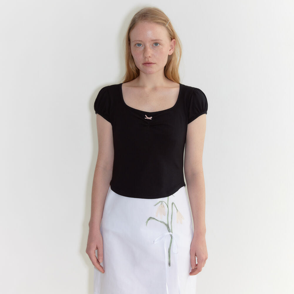 SINOON Round Shirring T-Shirt (Black)