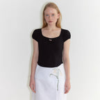 SINOON Round Shirring T-Shirt (Black)