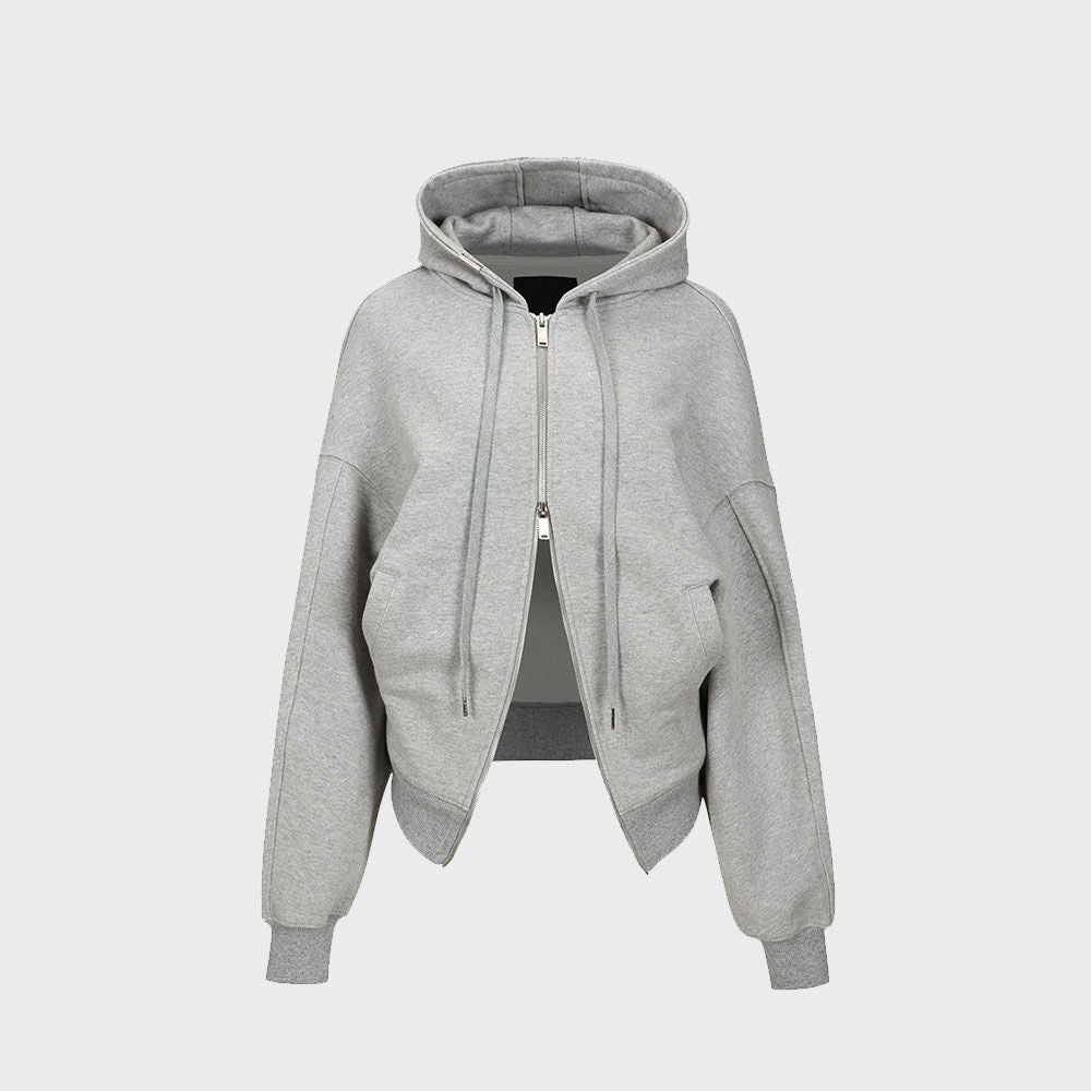 YCH TWO WAY ZIP HOODED JACKET MELANGE GREY (W23OT013MG)