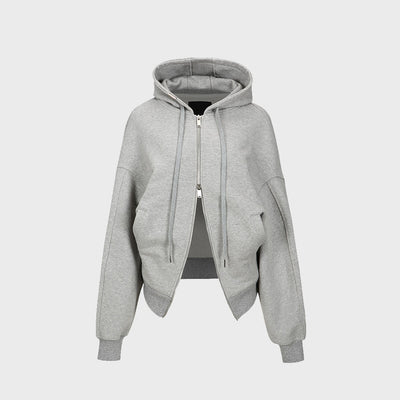 TWO WAY ZIP HOODED JACKET MELANGE GREY (W23OT013MG)