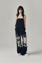 CURRENT VINTAGE DISTRESSED DENIM OVERALLS [BLACK]