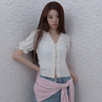 rolarola FRILL OPEN BLOUSE WHITE
