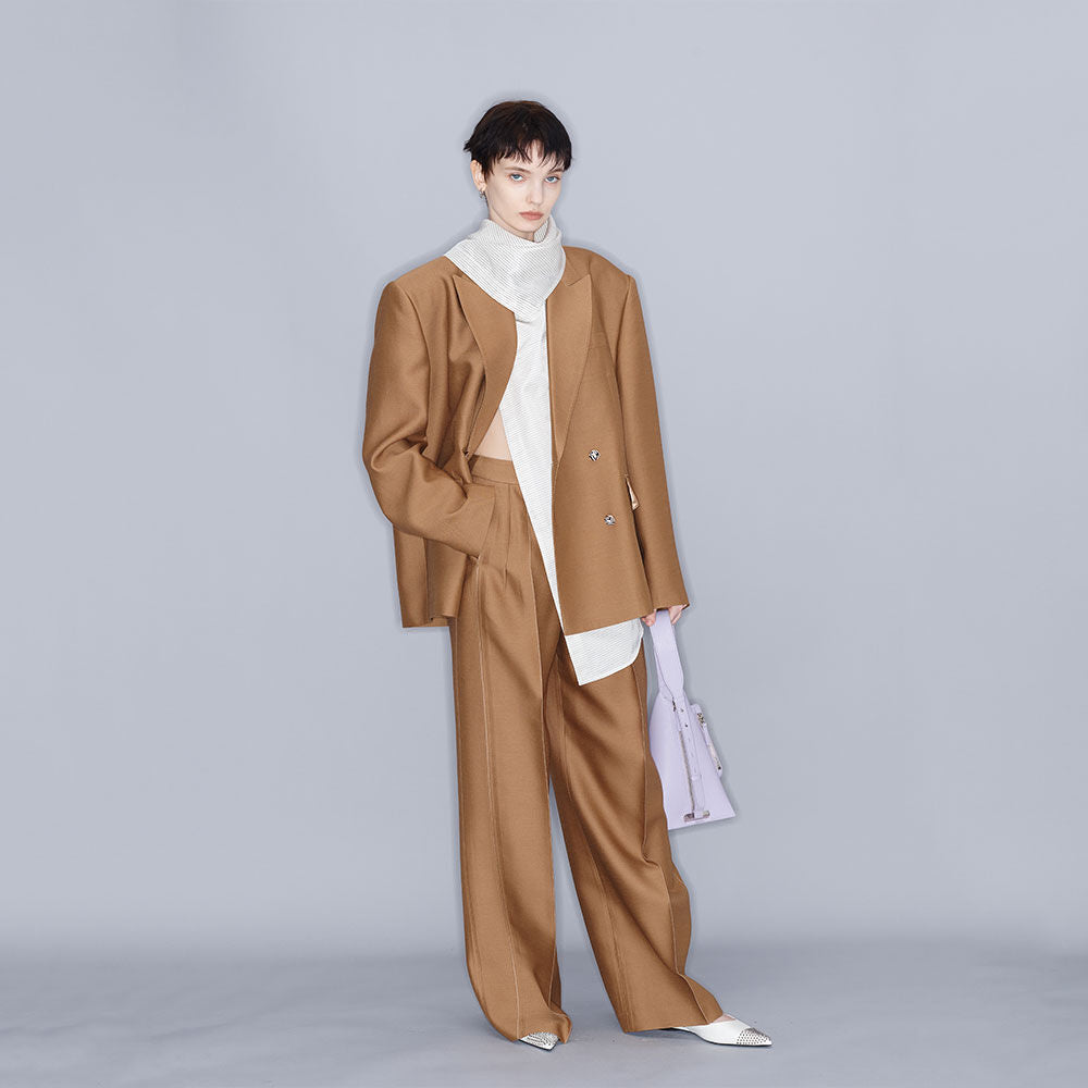 YCH WIDE-LEG TROUSERS BROWN (W23PT406BR)