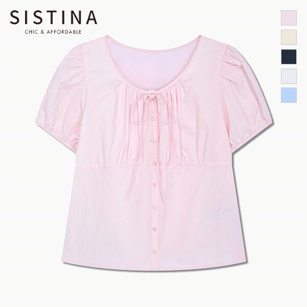 SISTINA Ribbon puff round neck blouse_AWWBLQ21070