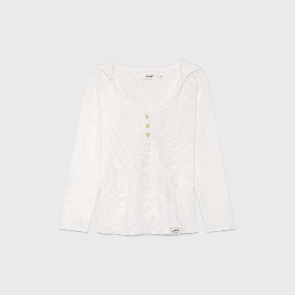 GLOWNY 3/4 G WAFFLE BUTTON FLY TEE (WHITE)