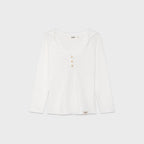 GLOWNY 3/4 G WAFFLE BUTTON FLY TEE (WHITE)