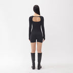 白RO(BAEKRO) BOTH SIDES BODY-CON BODYSUIT - BLACK