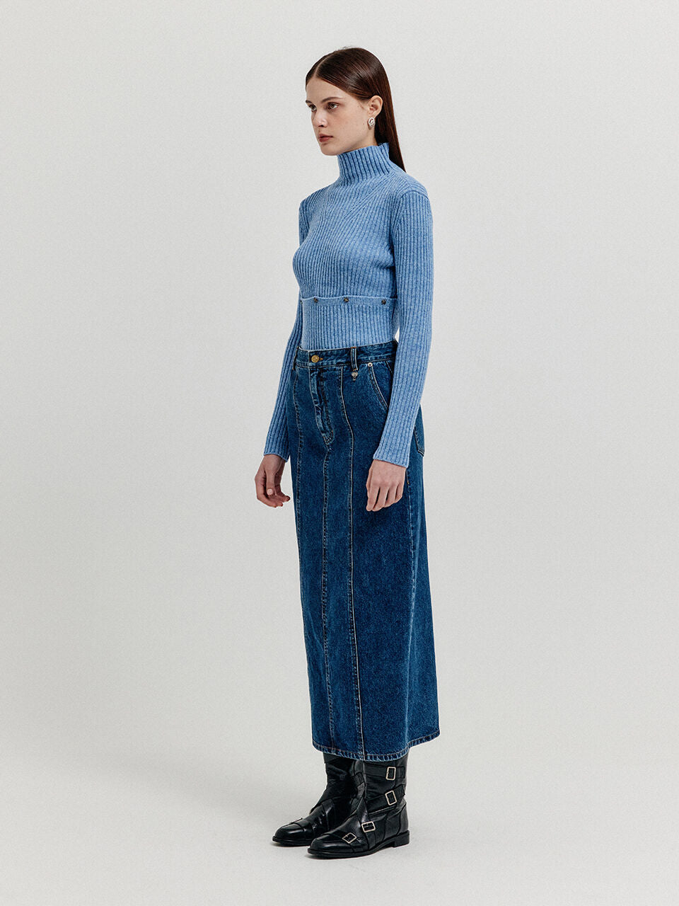 EENK EENK XOLLY Separable Knit Turtleneck - Sky Blue