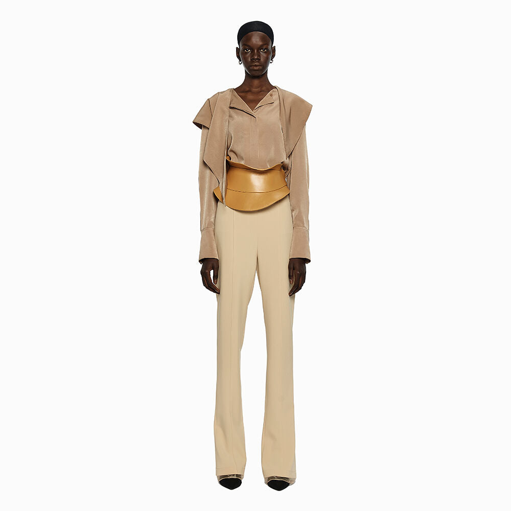 YCH DRAPE NECK DETAIL BLOUSE BEIGE (W24BL4021BE)