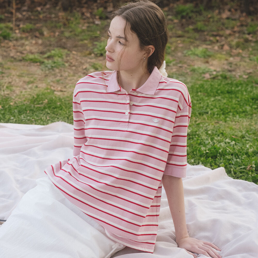 TILLIDIE Striped collar t-shirt TISU04TS01_Pink
