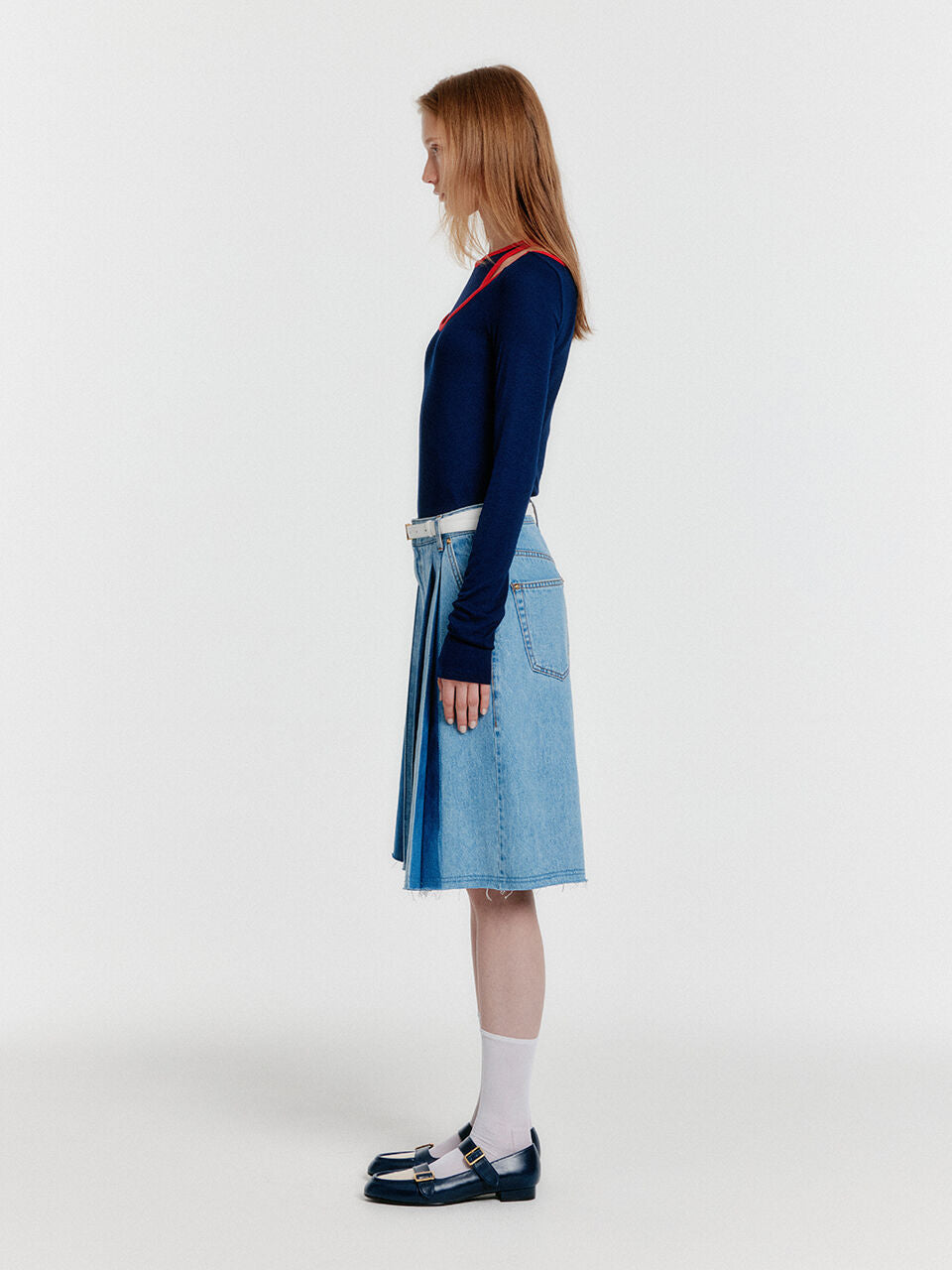 EENK YECO Pleated Denim Bermuda Shorts - Blue