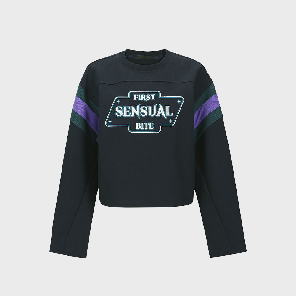 YCH SENSUAL-PRINT CROPPED SWEATSHIRT NAVY (W23TO906NV)