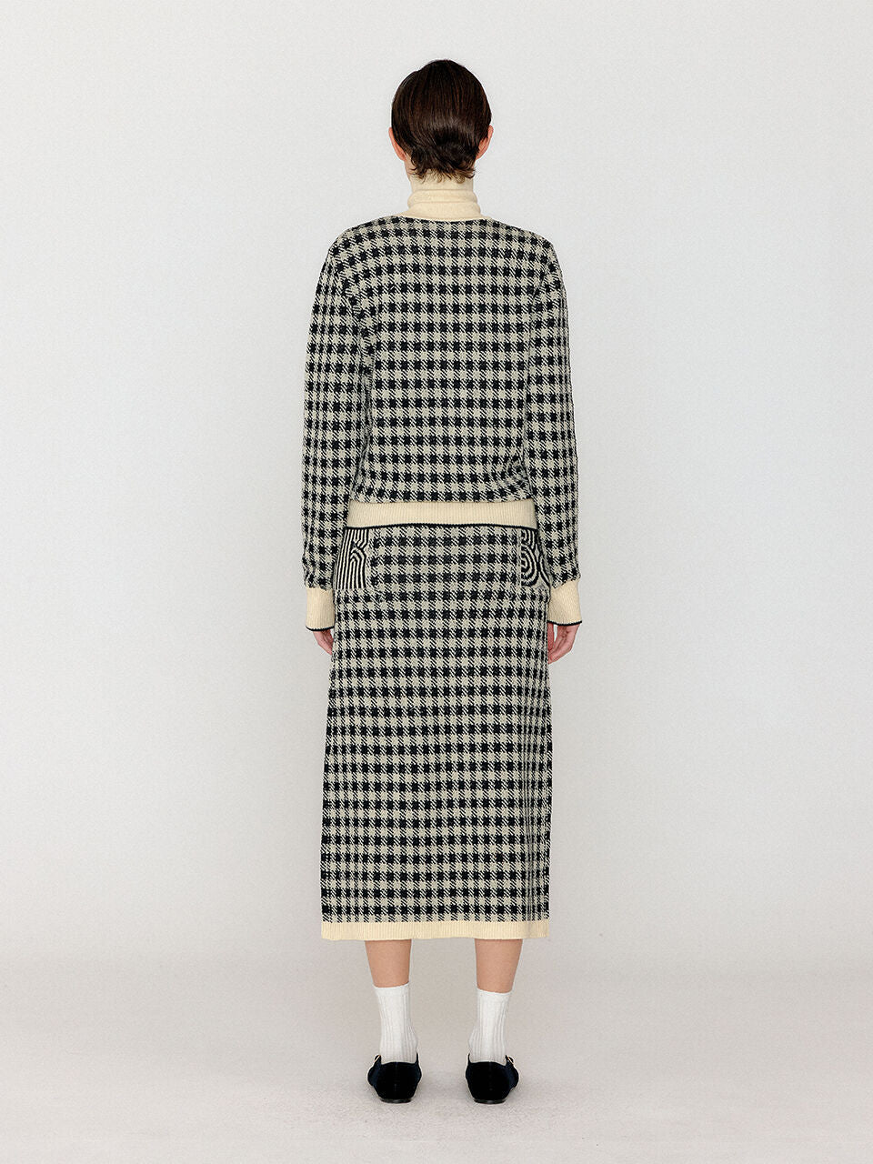 EENK EENK Gingham Check Knit Midi Skirt - Black/Ivory