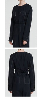 WOVEMENT High Rise Cotton Jumpsuit Navy WBAFJS002NV