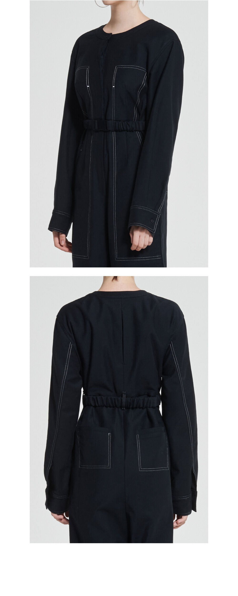 WOVEMENT High Rise Cotton Jumpsuit Navy WBAFJS002NV