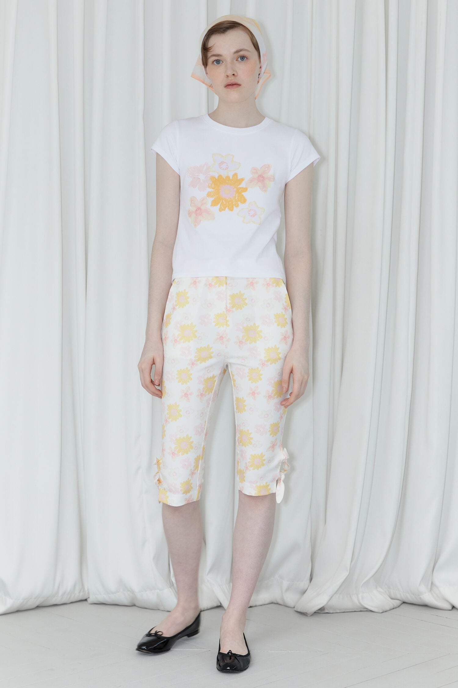 SINOON Flower Cap Sleeve T-Shirt (Yellow)