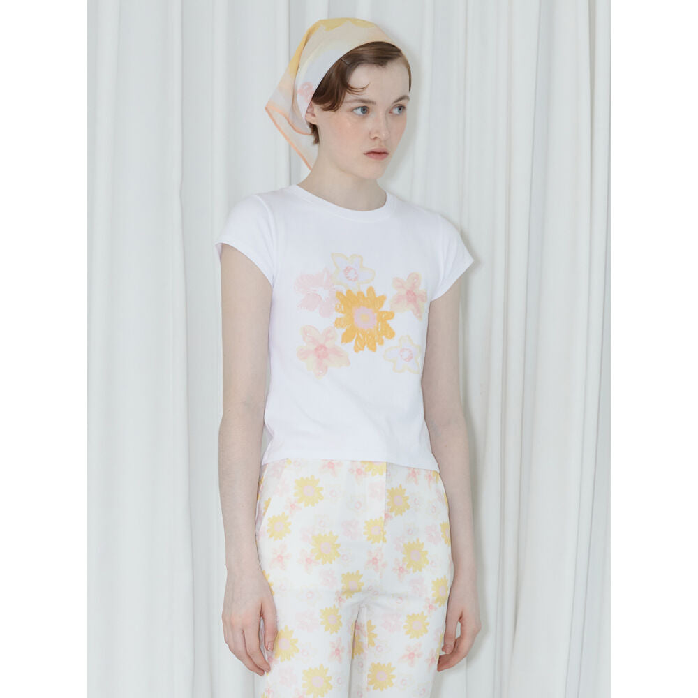 SINOON Flower Cap Sleeve T-Shirt (Yellow)