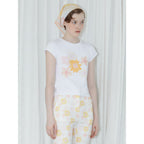 SINOON Flower Cap Sleeve T-Shirt (Yellow)