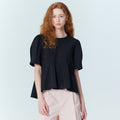 Back Ribbon Detail Peplum Blouse_Black