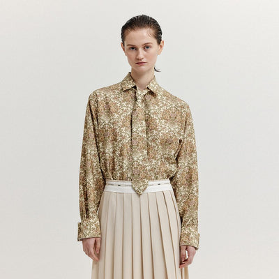EENK XINSLIE Long Sleeve Tie Shirt - Beige Multi