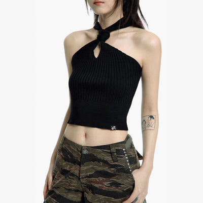 KNIT HALTER NECK TOP BLACK