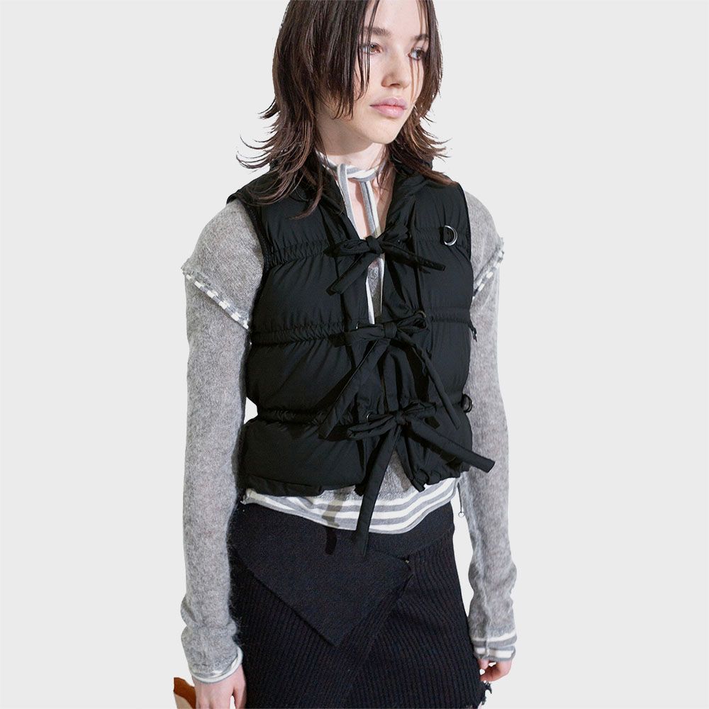 (W) String Multiple Down Vest (BLACK)