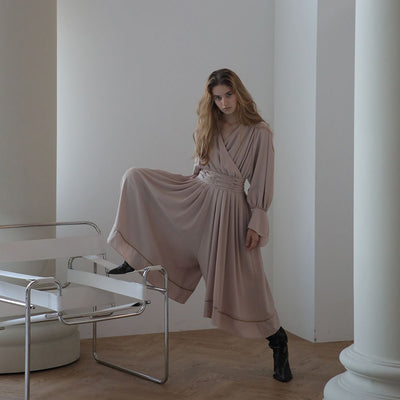 CAHIERS Drape Shirring Wide Jumpsuit Beige