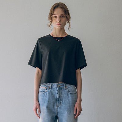 A3488 Loose fit crop t-shirt_Black